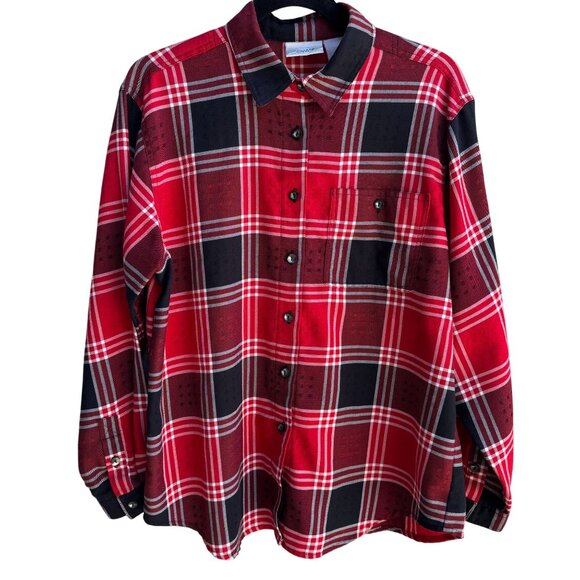 Monterey By Koret Vintage Red Black Plaid Button Down Textured Flannel Shirt XL - Picture 1 of 8
